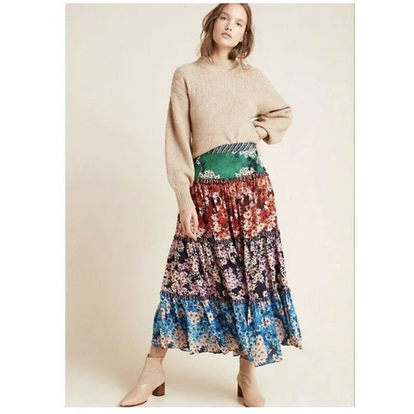 NWT Anthropologie Bhanuni by Jyoti Anarosa Tiered Maxi Skirt Floral Boho 4 $158 - Picture 2 of 12